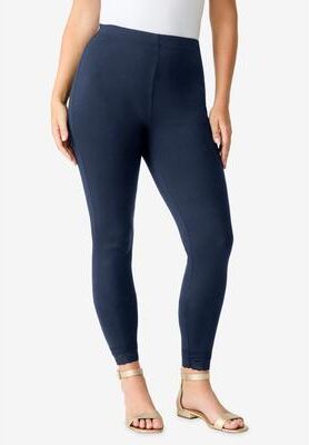 Plus Size Women's Lace Trim Essential Stretch Legging by Roaman's in Navy (Size 38/40) Activewear Workout Yoga Pants