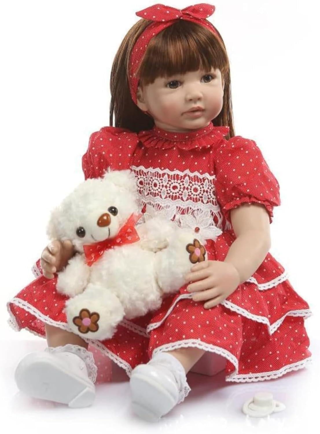 Reborn baby pop van silicone en textiel met accessoires, 60 cm, rood