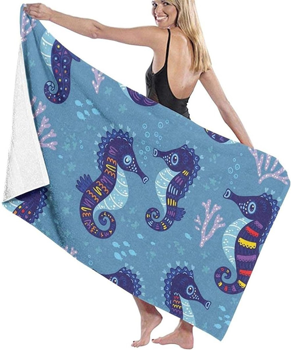 Merkloos Strandlaken van Microfiber met Zeepaardjes - Zandvrij en Sneldrogend - 130 x 80 cm