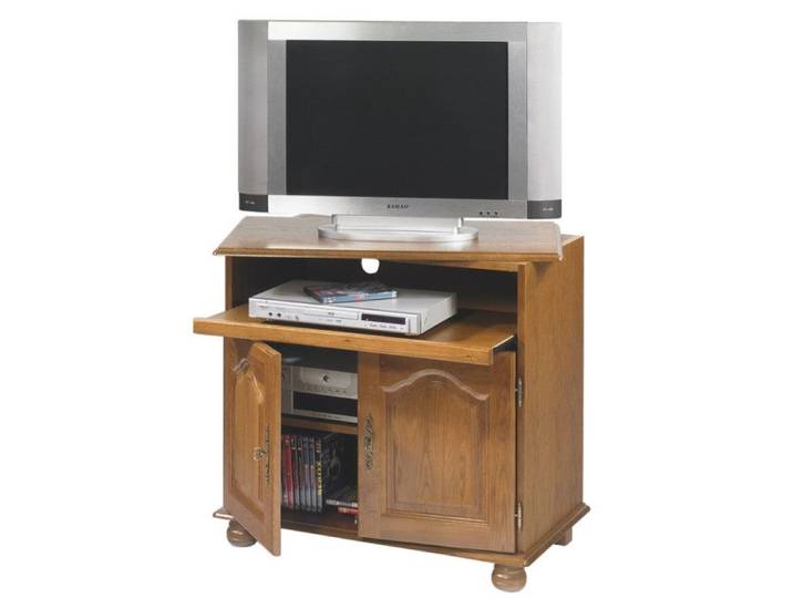 Meuble TV 32 Pouces - ACTUAL DIFFUSION - Chêne - Plateau Pivotant - 2 Portes - 3 Niches