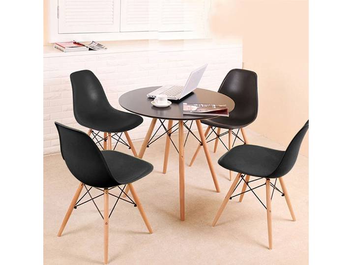 JEOBEST Table à Manger Ronde Petite Table de Conférence Table Scandinave avec Jambes en Hêtre Noir 70 cm