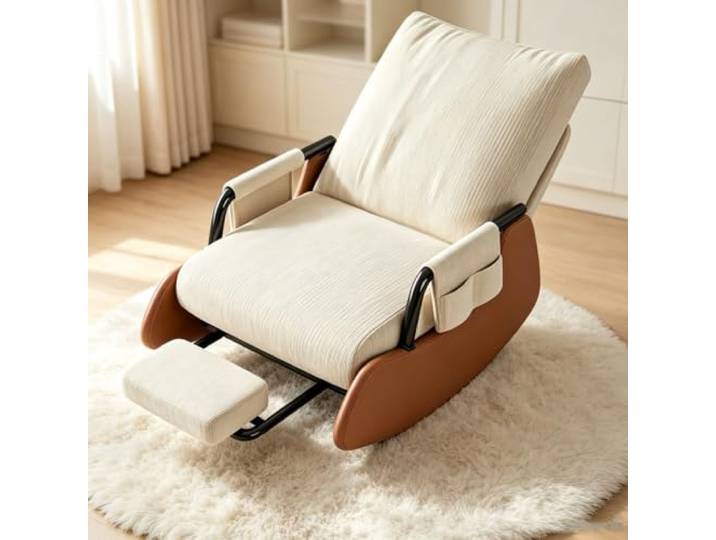 Lounge Schaukelstuhl für Wohnzimmer und Schlafbereich Sanfte Schaukelbewegung kombiniert mit integrierter Fußablage für ausgewogenen Sitzkomfort.