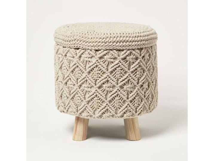 Pouf bohème macramé Indy avec rangement Ecru