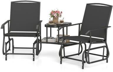 Costway 2-Seater Outdoor Glider Bench with 2-Tier Center Table-Black