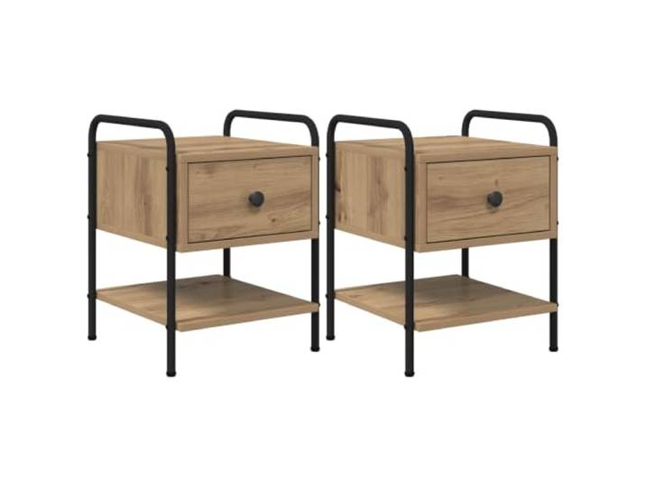 Coespram Nachttisch 2er Set Artisan-Eiche 35x36,5x47 cm Holzwerkstoff Praktischer Beistelltisch im 2er Set fürs Schlafzimmer mit Schublade, Ablagefach und robustem Stahlrahmen.