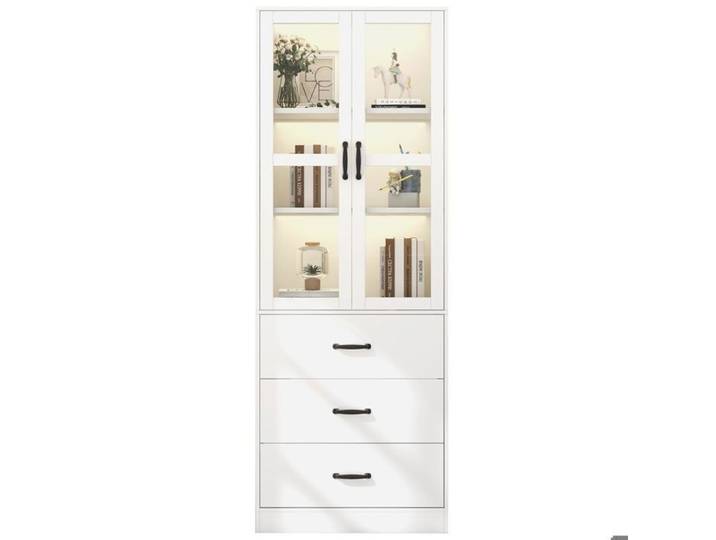 Vitrine hauteur 200 cm vitrine indépendante avec 2 séparateurs amovibles 2 portes vitrées éclairage LED 60 x 40 x 200 cm