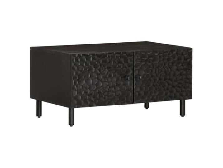 HEFZGDB Couchtisch Schwarz 80x50x40 cm Massivholz Mango mit Stauraum und Eisenbeinen für Wohnzimmer Beistelltisch