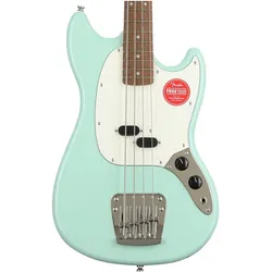 Squier Basso Mustang Anni '60 Classic Vibe Verde Surf (E-Bass, Ahornhals, Indisches Lorbeerholz-Griffbrett, Knochen-Sattel, Nyatoh-Korpus), Gitarre, Grün