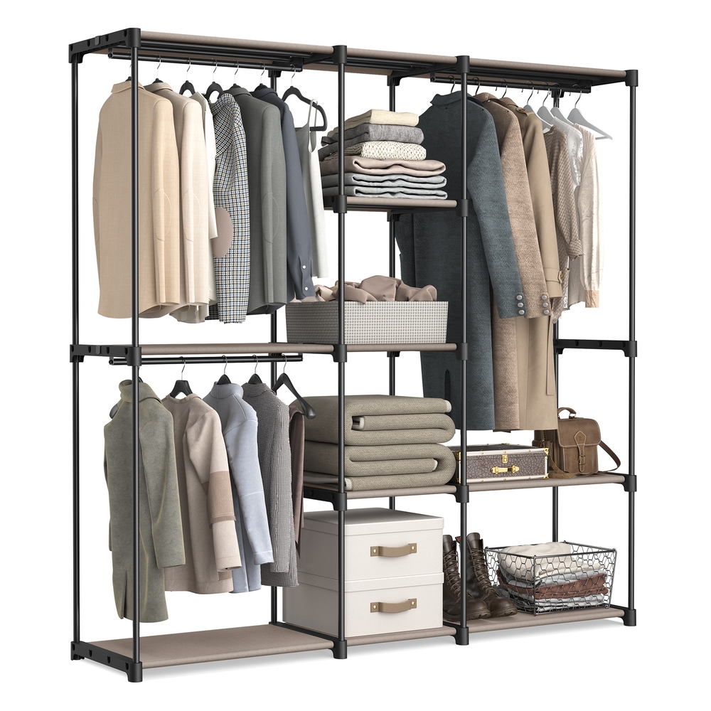 SONGMICS freistehende Garderobe mit Kleiderstangen taupe RYG037R02