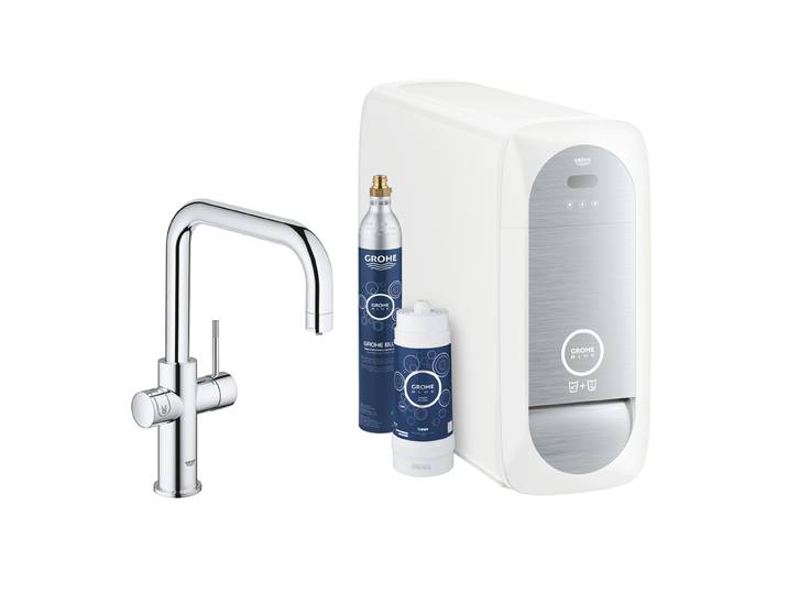 GROHE mitigeur monocommande à U avec système BLUE HOME pour 3 types d'eau 31456001A (Chrome - acier chromé)