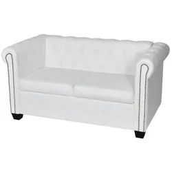 vidaXL Chesterfield Sofa 2-Sitzer Kunstleder Weiß