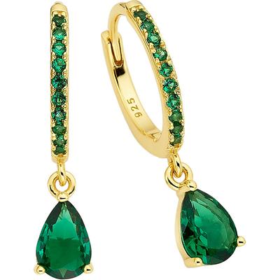 Paar Creolen FIRETTI "Schmuck Geschenk Silber 925 Ohrschmuck Ohrringe Tropfenanhänger", gold (gelbgoldfarben, grün, grün), Ohrringe, Damen, 15,2mm, Silber 925 (Sterlingsilber), mit Zirkonia (synth.) oder Spinell (synth.)