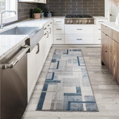 "Gertmenian Ethan Abstract Geo Modern Geometric Blue Area Rug Runner - 2' 2"" x 8'"