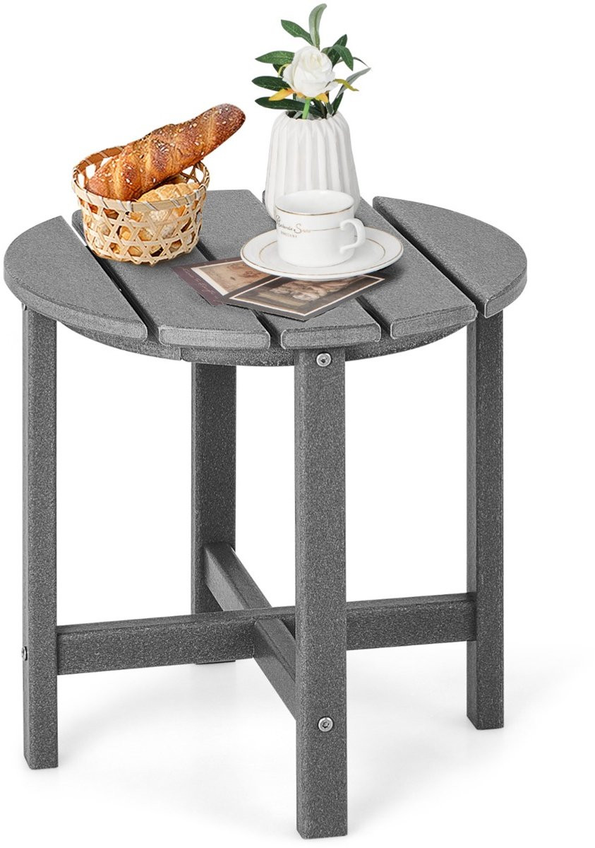 SureDeal Ronde Bijzettafel voor Tuin en Terras - Grijs - B/D: 46 x 46 cm