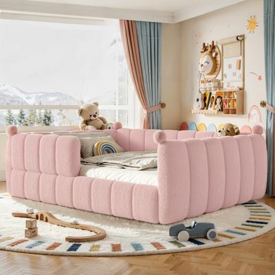 Soft Upholstered Floor Bed, Montessori Floor Bed with Full Surround Safety Rails