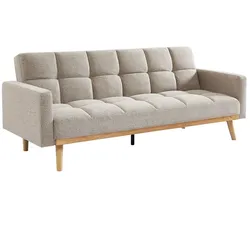RATTATAN Schlafsofa aus Eukalyptusholz, modernes Design, wandelbar zum Bett, weiche Polsterung, funktional für Wohnzimmer, Schlafzimmer URBAN/Beige