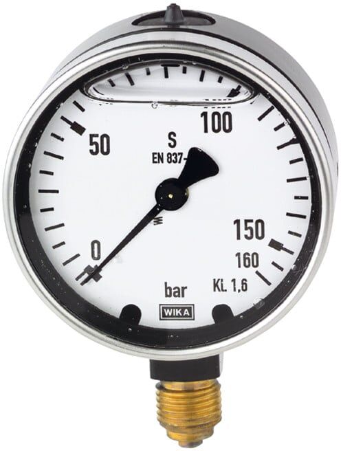 Riegler Manomètre à glycérine, boîtier métal, G 1/2 bas, 0 - 1,6 bar, Ø 100 (723)
