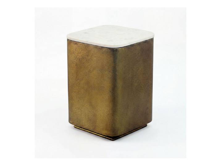 furnicato Beistelltisch Marmor 33x33x47 cm Weiß-Gold (1-St), Handgefertigter Neben tisch mit Ablage und Anti-Rutsch-Noppen