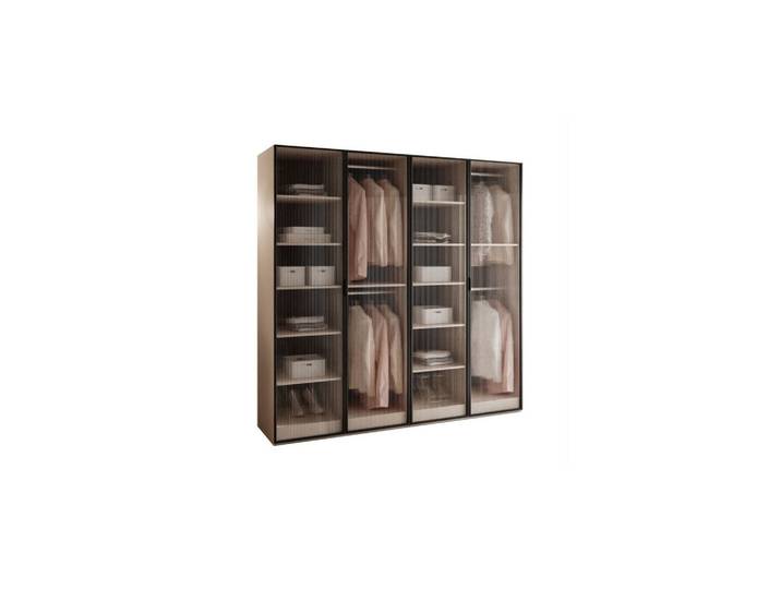KLEIDERSCHRANK SANDBOX 200 202/49/200 cm Beige Sand / Riffelglas ohne LED ohne Zusatzböden