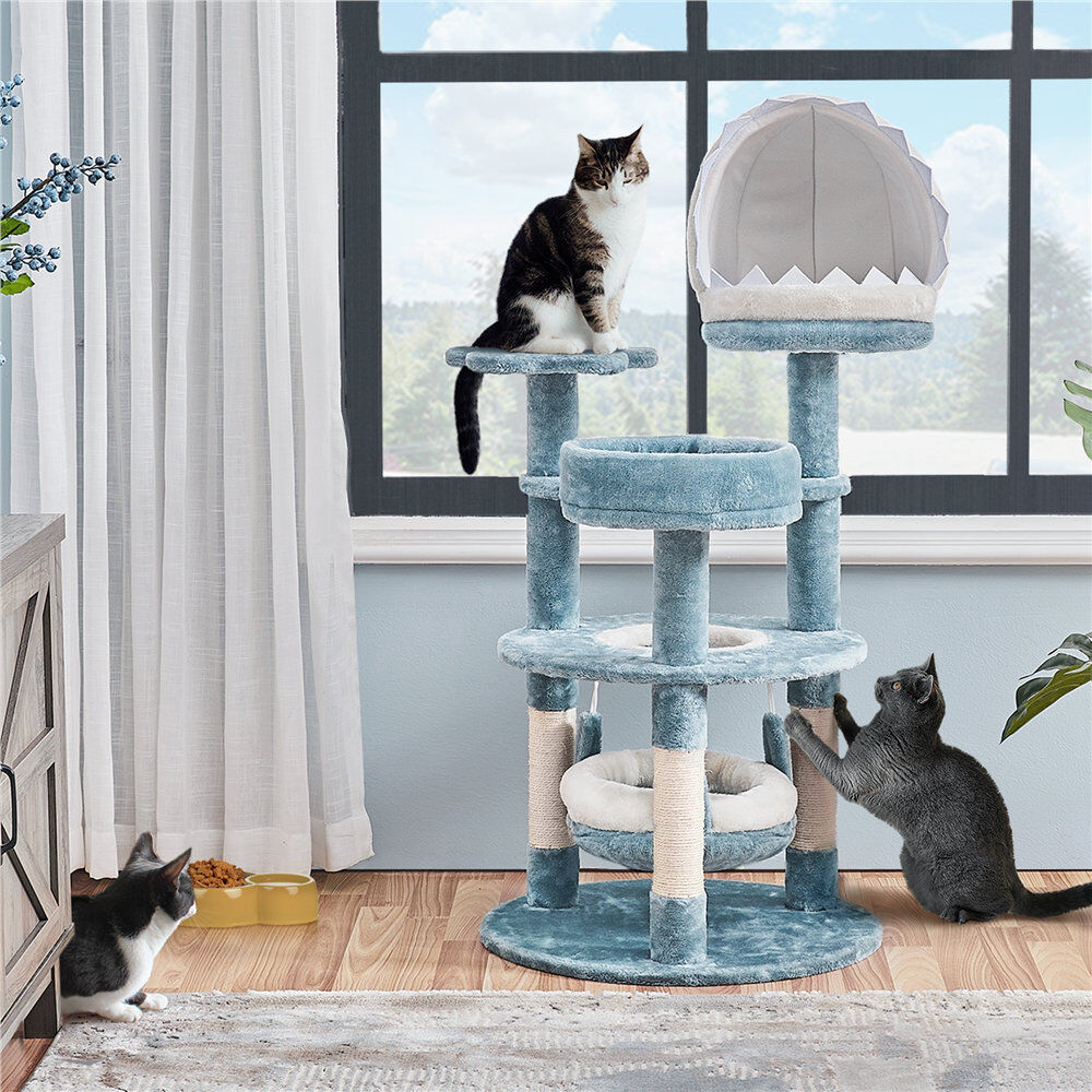 Yaheetech 115cm Tall Ocean-themed Cat Tree Blue 115cm H X 55cm W X 55cm D