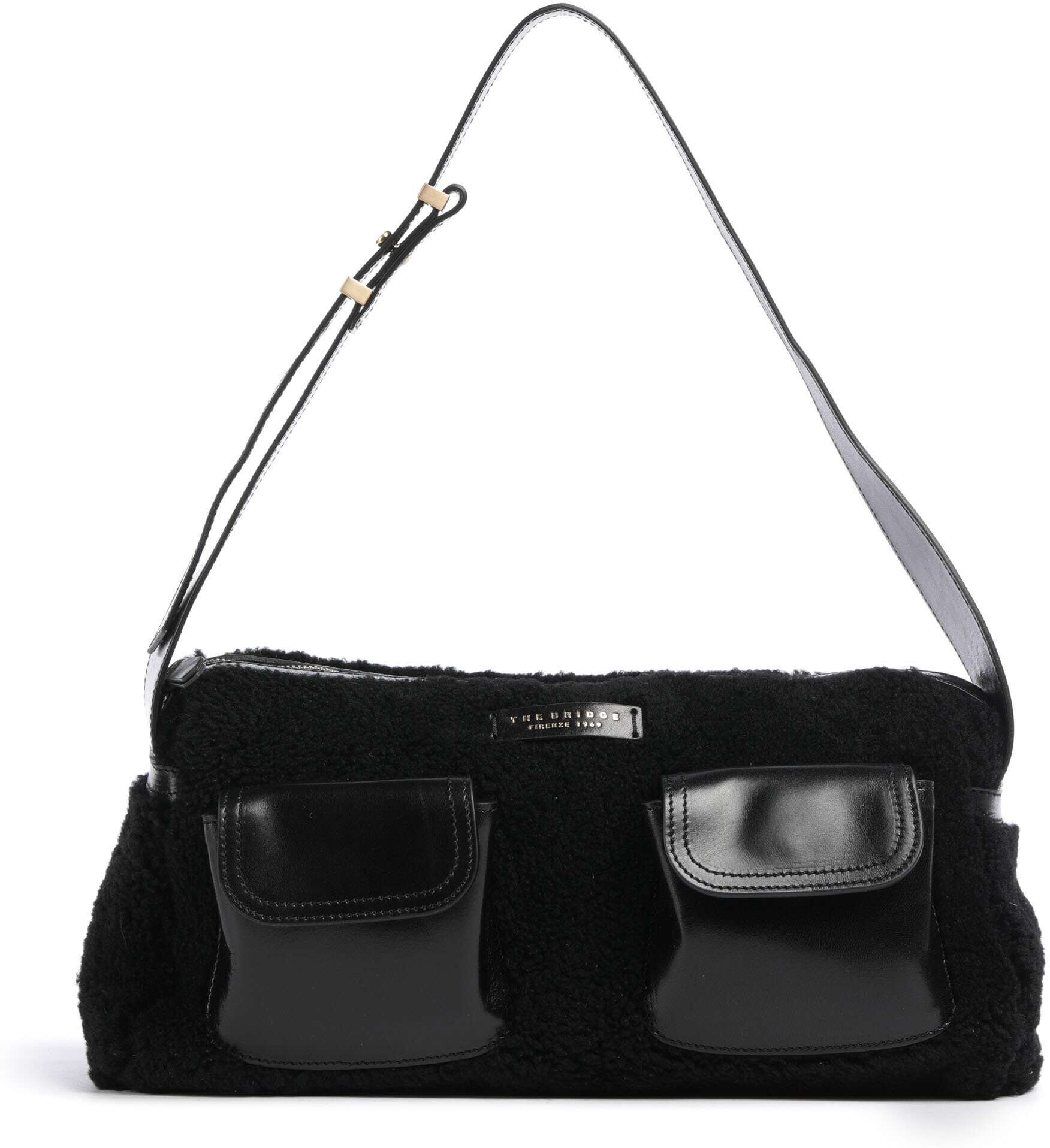 The Bridge Flora Wow Schultertasche aus Leder, schwarz