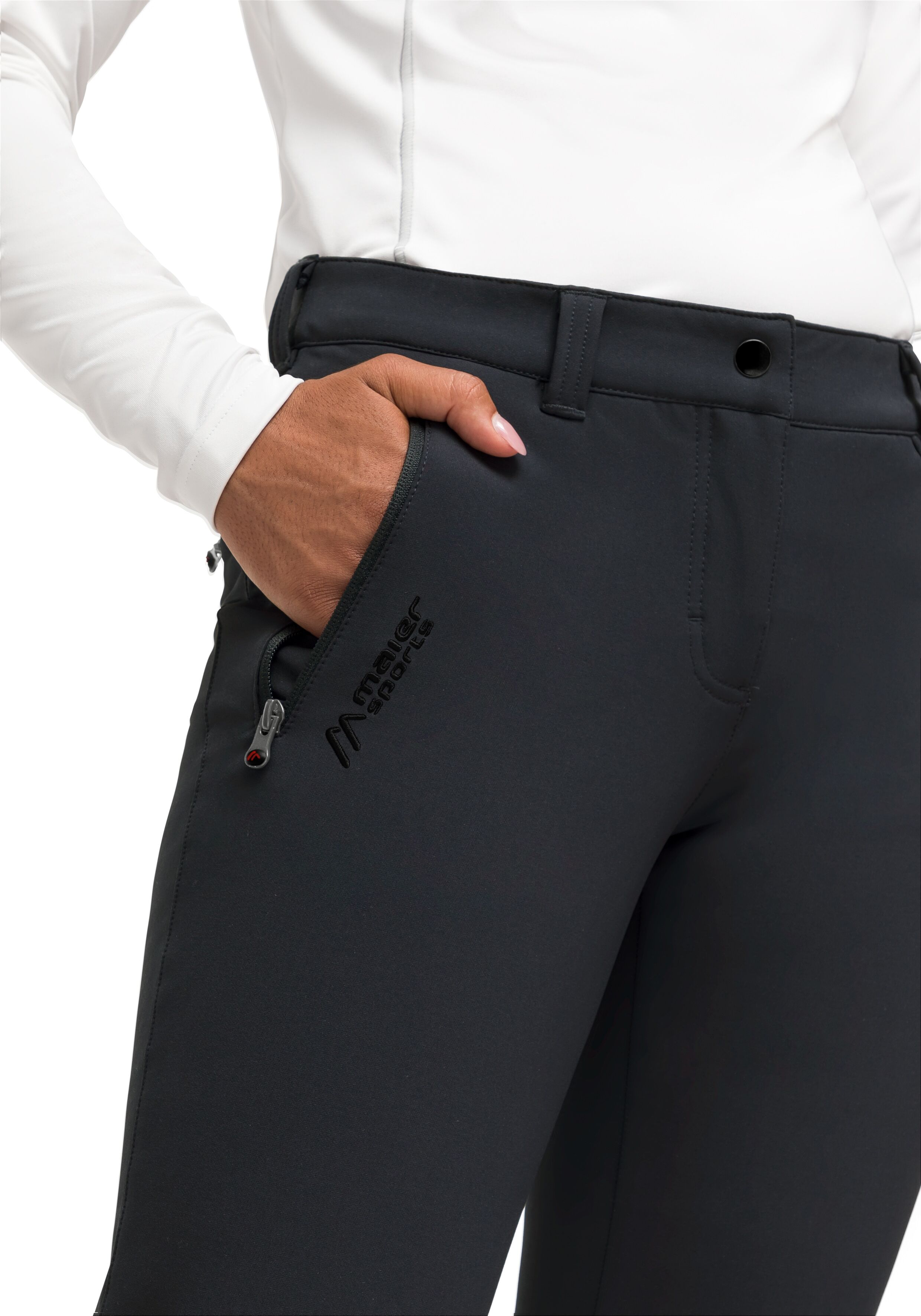 Maier Sports "Helga slim" warme Damen Outdoorhose, robuste Wanderhose, Slim Fit schwarz 40, Normalgrössen