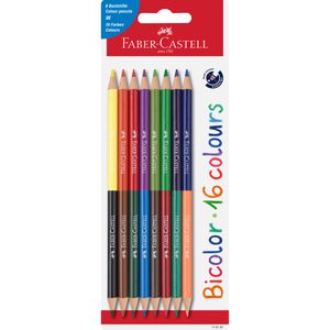 Faber-Castell Buntstifte Bicolor, 116197, farbig sortiert, zweifarbig - 16 Farben, 8 Stück