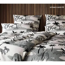 Elegante Comfort-Satin Bettwäsche Jungle Graphic - 135x200 cm + 40x80 cm	schwarz-sand-09