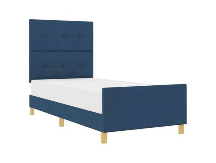 KKgypkn Bettgestell mit Kopfteil Blau 100 x 200 cm Stoffpolsterbett, Plattformbett ohne Boxspringmatratze, minimalistisches Design mit Schaumfüllung, inklusive Fußteil