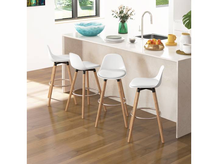 HOMCOM 4 Tabourets Bar Scandinave Bois/Blanc 70cm