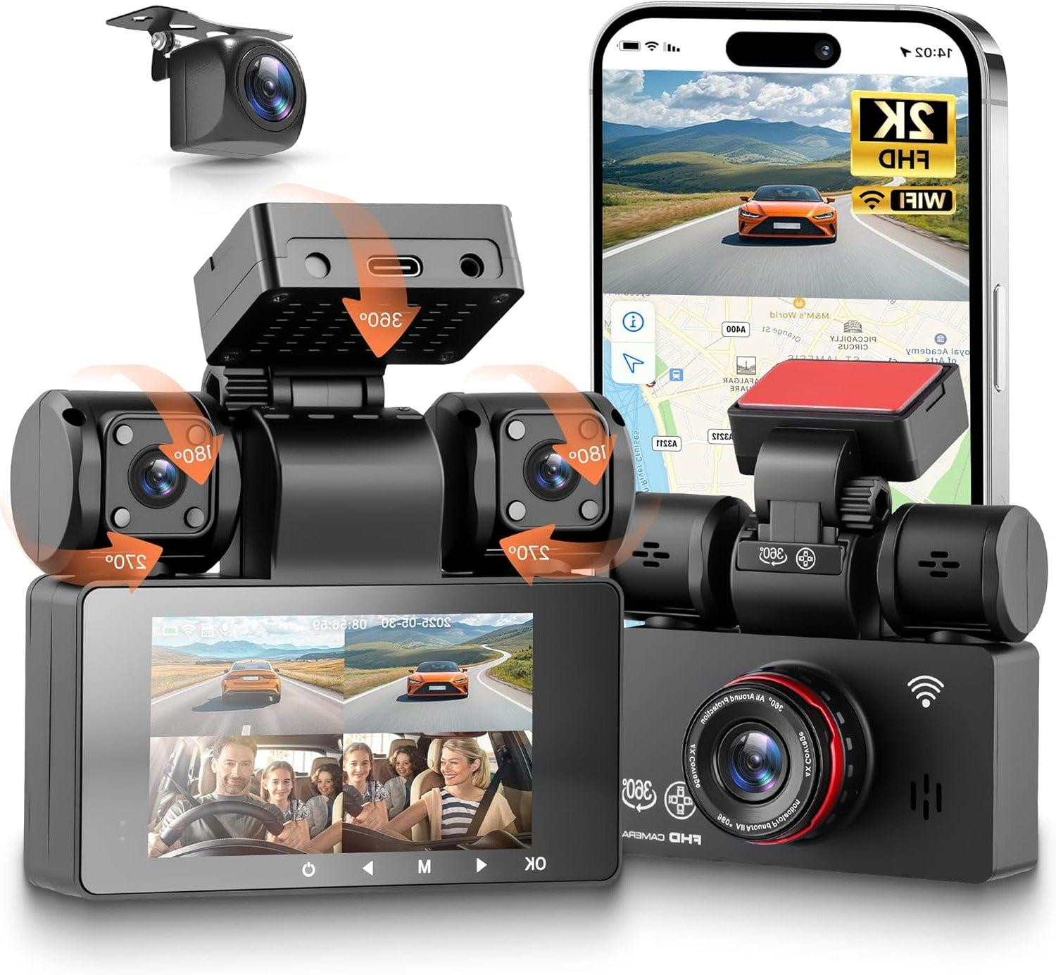 Selius 4-kanaals dashcam voor 360° overzicht met auto, boord-, verkeers- en parkeercamera