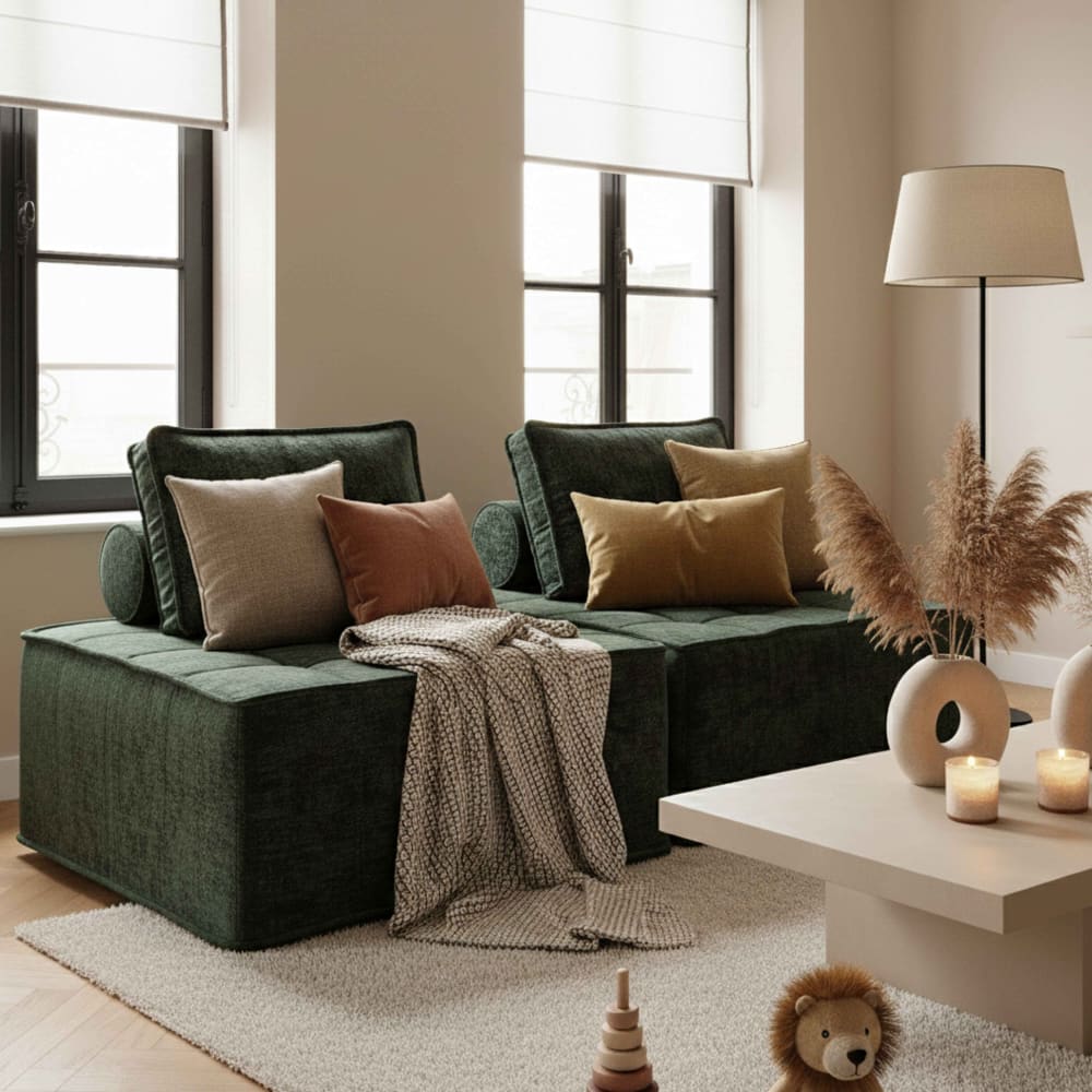 Oviala Lote de 2 sillones de tela para sofá modular con cojín verde
