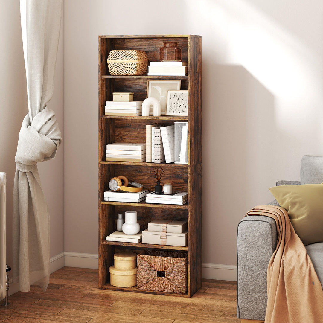 17 Stories HOMCOM 6 Tier Bookshelf, Freestanding Bookcase with Adjustable Shelves Rustic Brown 158.5cm H X 60cm W X 24cm D