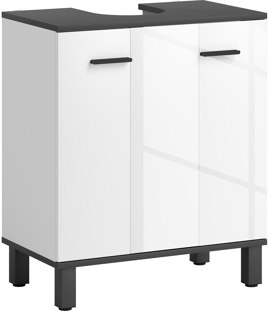 17 Stories HOMCOM Bathroom Under Sink Cabinet with Adjustable Shelf High Gloss White High Gloss 60mm W