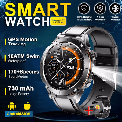 Inspire Curations Stratos 4 Pro Rugged GPS Smartwatch With AMOLED Display & Outdoor Navigation black Leather