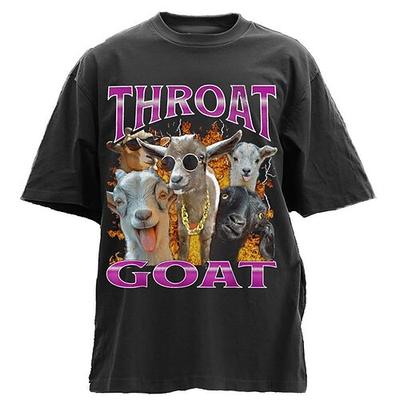 Herren Kurzarm Grafik T-Shirt mit 'THROAT GOAT' Wortwitz Lustiges Ziegen Design