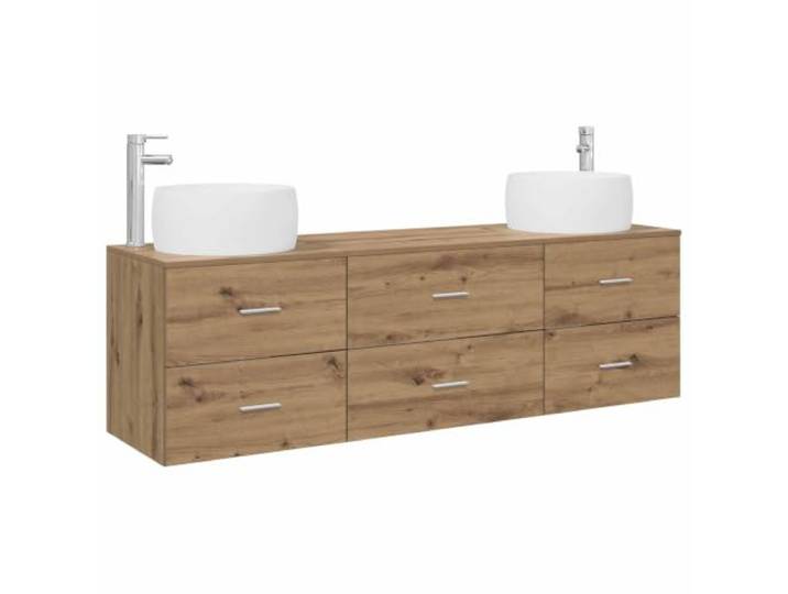 Heofavd Badmöbel-Set 3-TLG. Wandwaschtisch Schrank Artisan-Eiche