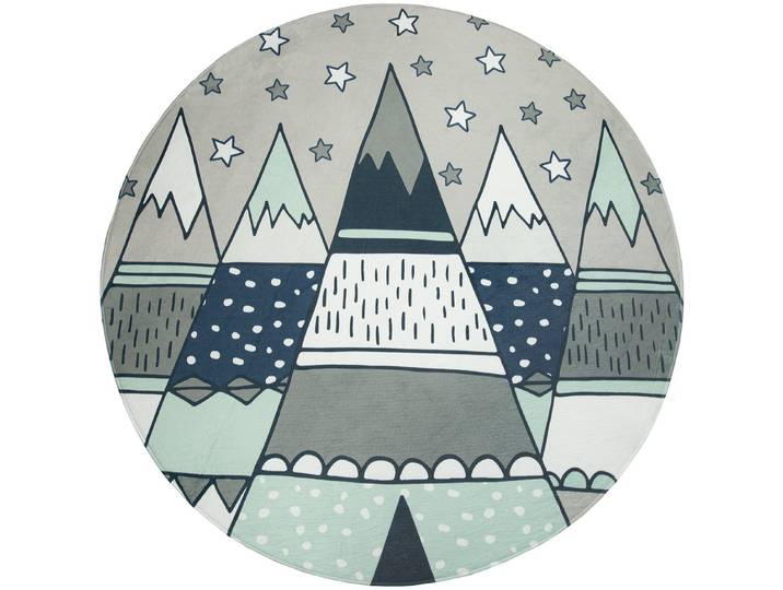 Kinderteppich PACO HOME Chicos 553 , grau, H:2mm Ø:120cm, Polyester, Teppiche, Kinderteppich, Flachgewebe, Motiv Berge & Sterne, Kinderzimmer