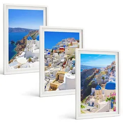 BILDER SET 3er Set - 40x60 cm Weißer Rahmen - Landschaftsarchitektur Oia Santorini