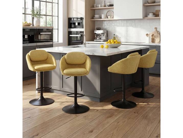Wahson Tabouret de Bar Pivotant Lot de 4 Chaise de Bar en Chenille Chaise Cuisine Réglable Hauteur avec Double Dossier Jaune