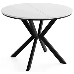 ESSTISCH Valio Neo rund oval ausziehbar verlängerbar mit schwarzen Metallbeinen, Weiß 90-130/90/76 cm