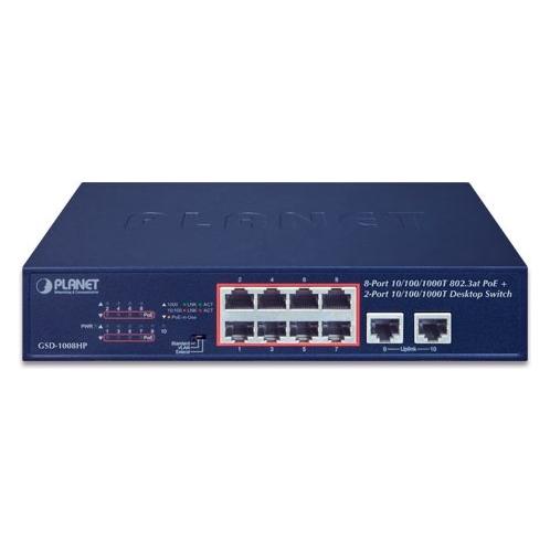Planet GSD-1008HP Netzwerk-Switch Unmanaged Gigabit Ethernet (10/100/1000) Power over Ethernet (PoE) 1U (10 Ports) (GSD-1008HP)