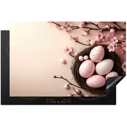 HERDABDECKPLATTE Rosa - Blüten - Eier Glaskeramikkochfeldabdeckung 80x52 cm