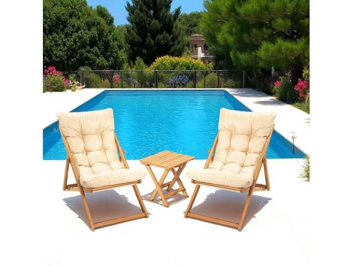 Salon de jardin - 2 chiliennes + table basse SORA - Beige