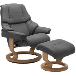 Stressless Sessel mit Hocker Reno Classic Leder Grau Batick Grey S (Small)