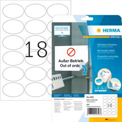 Herma Etiketten Nr. 4358, 63,5 x 42,3 mm, ablösbar, selbstklebend, sichere Haftung, Papier, weiß, 450 Stück