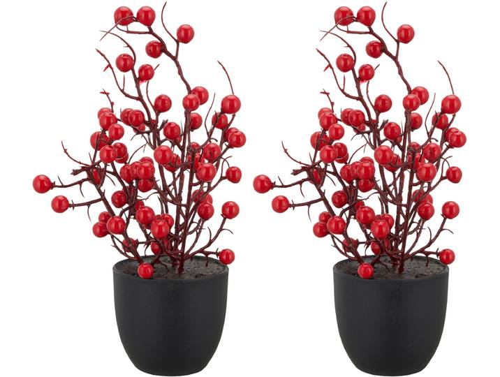 Winterliche Kunstpflanze CREATIV GREEN Beerenbäumchen , rot, H:25cm, Kunststoff, Kunstpflanzen, Winterliche Kunstpflanze, in niedlicher Größe