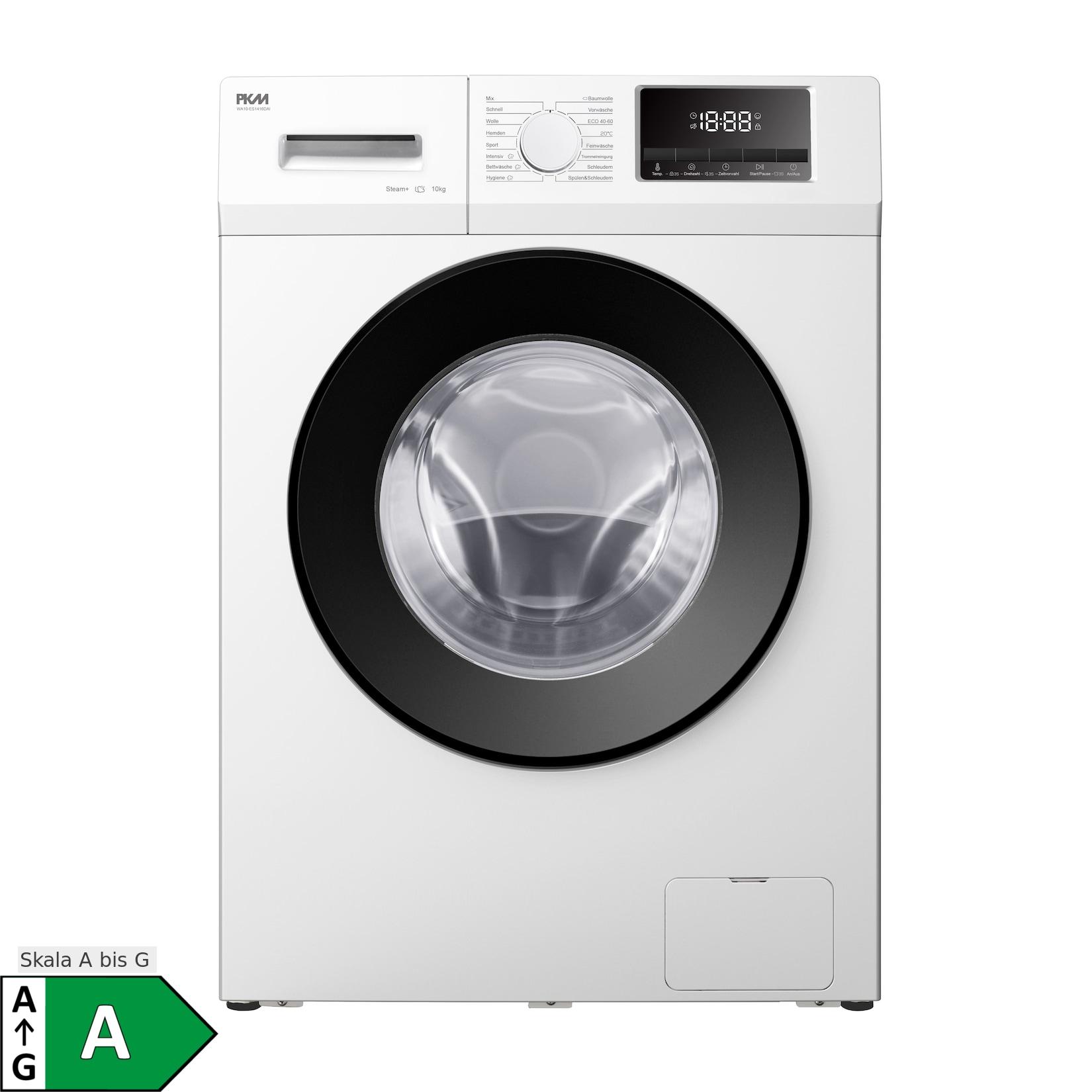 PKM Waschmaschine WA10-ES1416DAI - Frontlader, 10 KG; EEK A; elektronische Programmsteuerung, Display, Inverter Motor, Steam, Aqua Stop