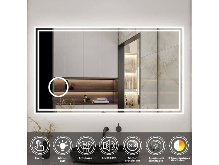 Miroir de salle de bain avec anti-buée miroir grossissant 3X bluetooth 3 couleurs - Marque - Modèle