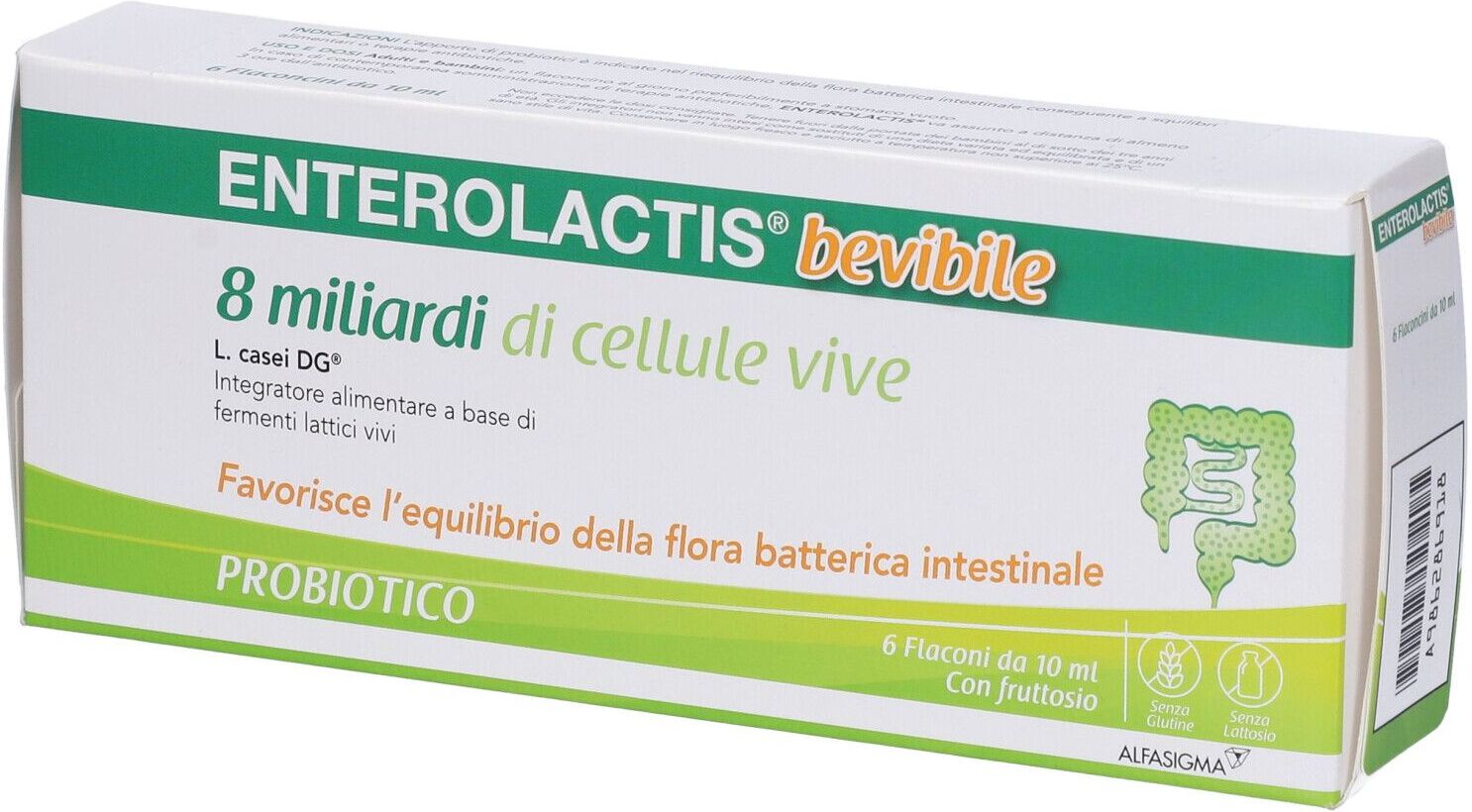 ALFASIGMA SpA Enterolactis Bevibile, 6 Flaconcini da 10 ml